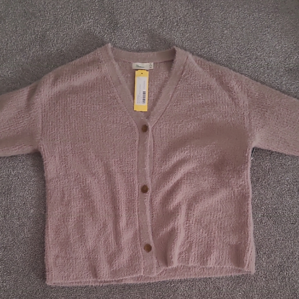 Mauve Ribbed Knit Cardigan Sweater